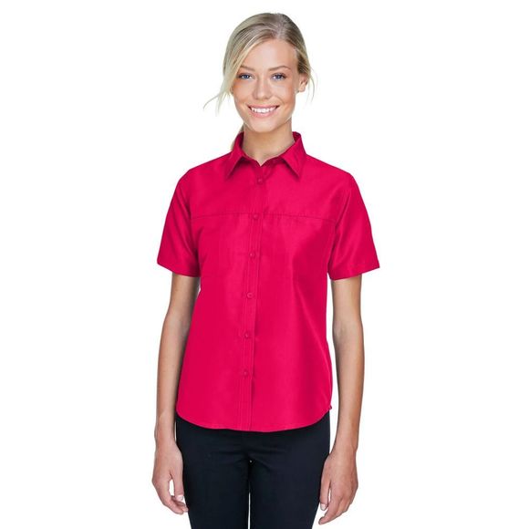 Harriton Womens Short Sleeves Button Front Collared Red Shirt Size L - Picture 1 of 4